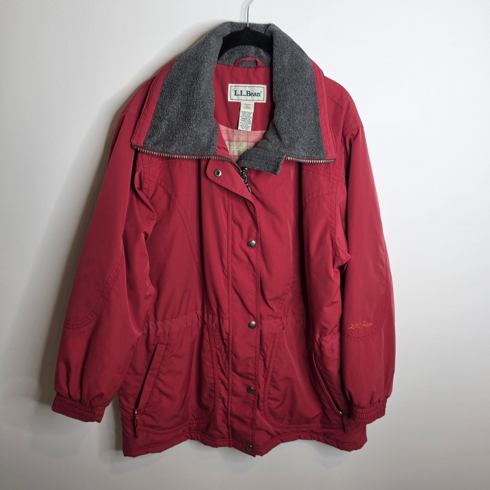 L.L. Bean Insulated Hooded Barn Jacket Women Large Red